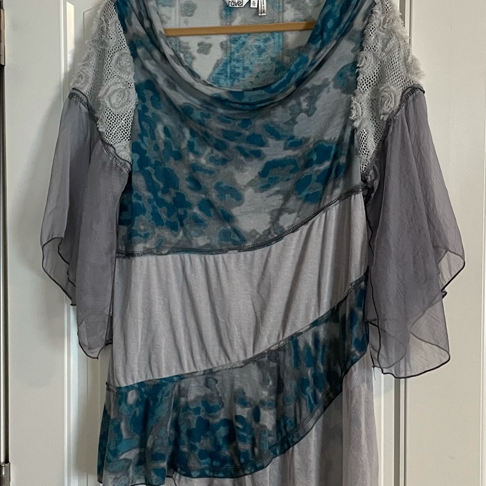 Sheer cowl neck peasant top